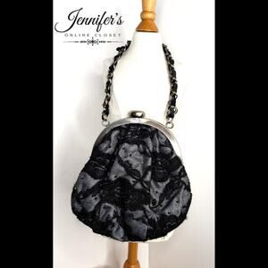 3/$25 Liz Claiborne Black Floral Lace & Sequin Evening Purse